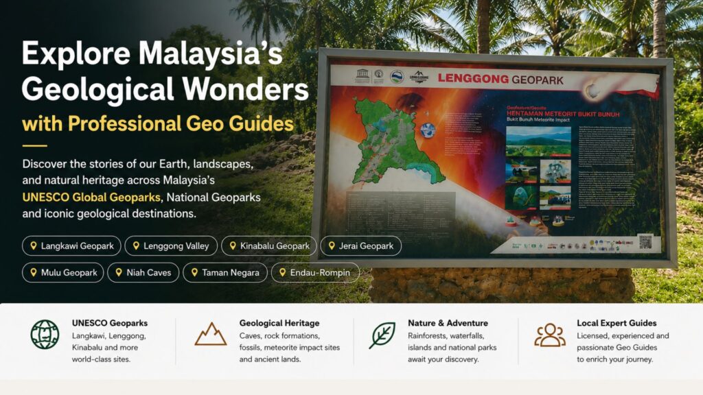 Lenggong Geopark UNESCO Global Geopark in Perak, Malaysia featuring the Bukit Bunuh Meteorite Impact Site, one of Malaysia's most important geological heritage and geotourism destinations.